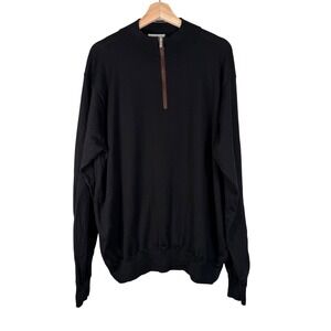 Peter Millar Mens‎ size XXL Black Merino Wool Blend 1/4 Zip Sweater Golf Classic